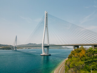 aerial view Shimanami Kaido - Tatara Bridge , Onomichi City, Hiroshima Prefecture