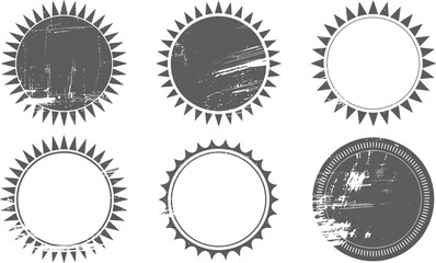 Fototapeta premium Sunburst vector grunge set, vintage sun rays design elements for logo and decoration, retro style graphic vector illustration