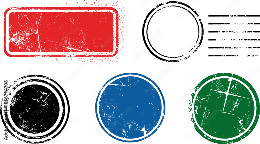 Fototapete grunge stamp vector set of red blue green and black circle and rectangle shapes for logo design and 