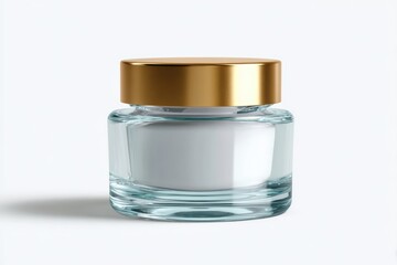 Clean glass jar mockup with custom label for cosmetics product on white background
