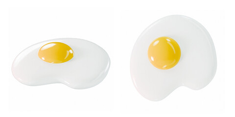 stylized 3D render of Two sunny-side-up fried eggs with bright yellow yolks on a clean white background - simple and classic breakfast concept perfect for food visuals and nutrition themes