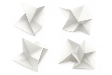 Four white paper fortune tellers from different angles on transparent background, ready for customization
