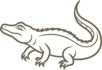 Crocodile Silhouette Line Art Vector Illustration On White Background