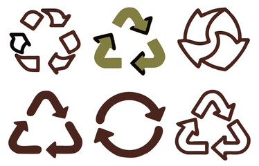 Set of black recycling symbols on white background. reusable sign. movement arrows