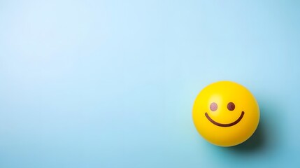Fototapeta premium Smiling Yellow Ball on Blue Background Happy Emoji