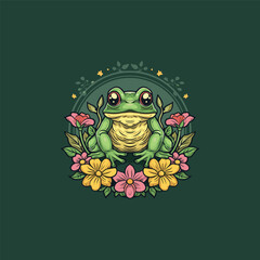 Frog flower logo icon design illustration template flat vector