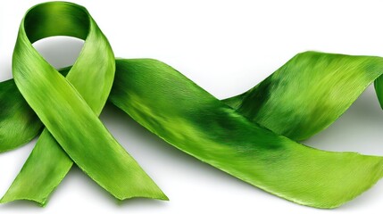 Green ribbon on white background