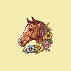 Stallion flower logo design illustration template flat vector