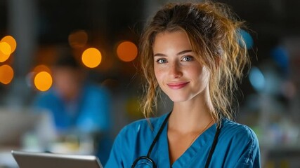 Confident female doctor using tablet in modern hospital, healthcare professional - Powered by Adobe