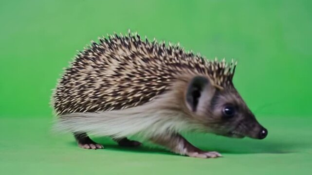A hedgehog exploring a vibrant green backdrop, showcasing its unique features and curiosity