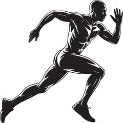 Black Silhouette Muscular Male Runner Full Stride Dynamic Pose Athletic Competition Sport running athlete