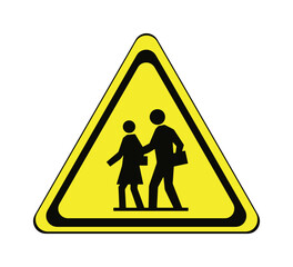 School Crossing Warning Sign with Children Figures