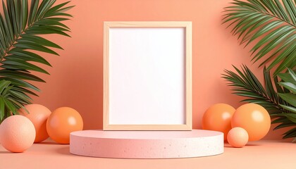 Fototapeta premium Christmas holiday decorations with photo frames on a vintage wood table and wall, featuring a festive green tree branch design