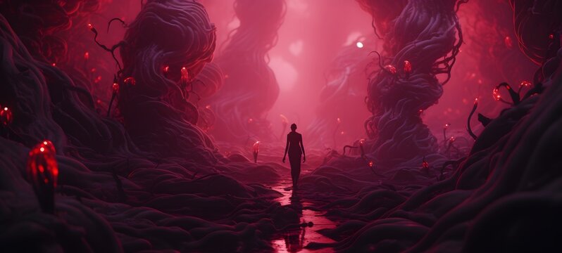 pop surreal unreal silhouettes spiral towards red Cabbage,ai generatif