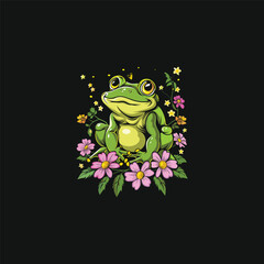 Frog flower logo icon design illustration template flat vector