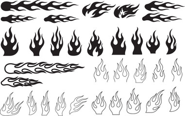 Classic 90s Flame Silhouettes – Retro Fire Vector in Old School Tattoo and Hot Rod Style