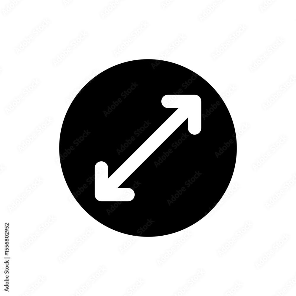 Poster white diagonal arrow with two heads pointing in opposite directions inside a black circle shape desi