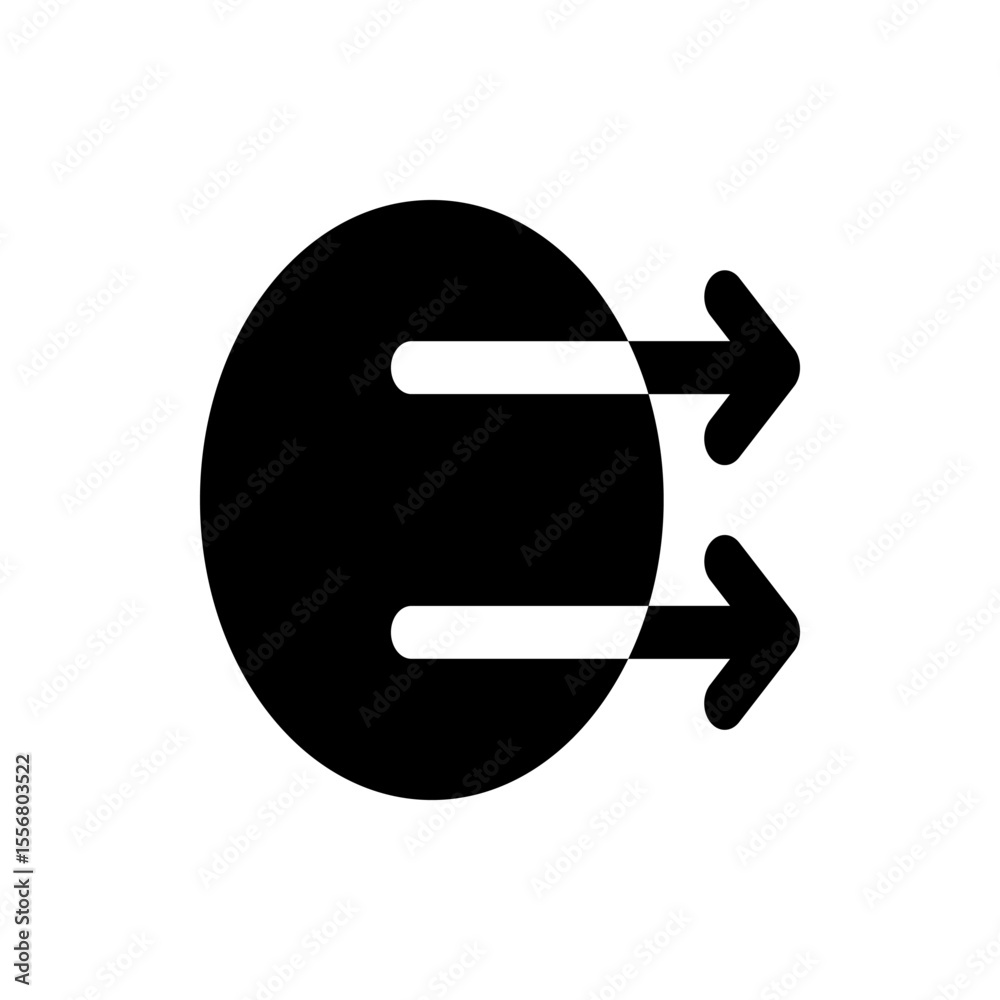 Poster black circle with two white lines extending into arrows on the right side of the circle shape image 