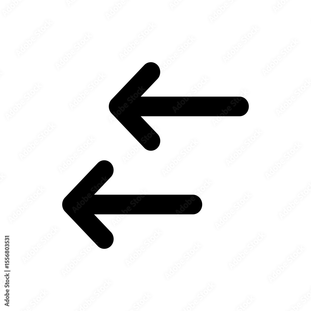 Poster two left pointing arrows stacked vertically indicating direction and navigation in a simple graphic 