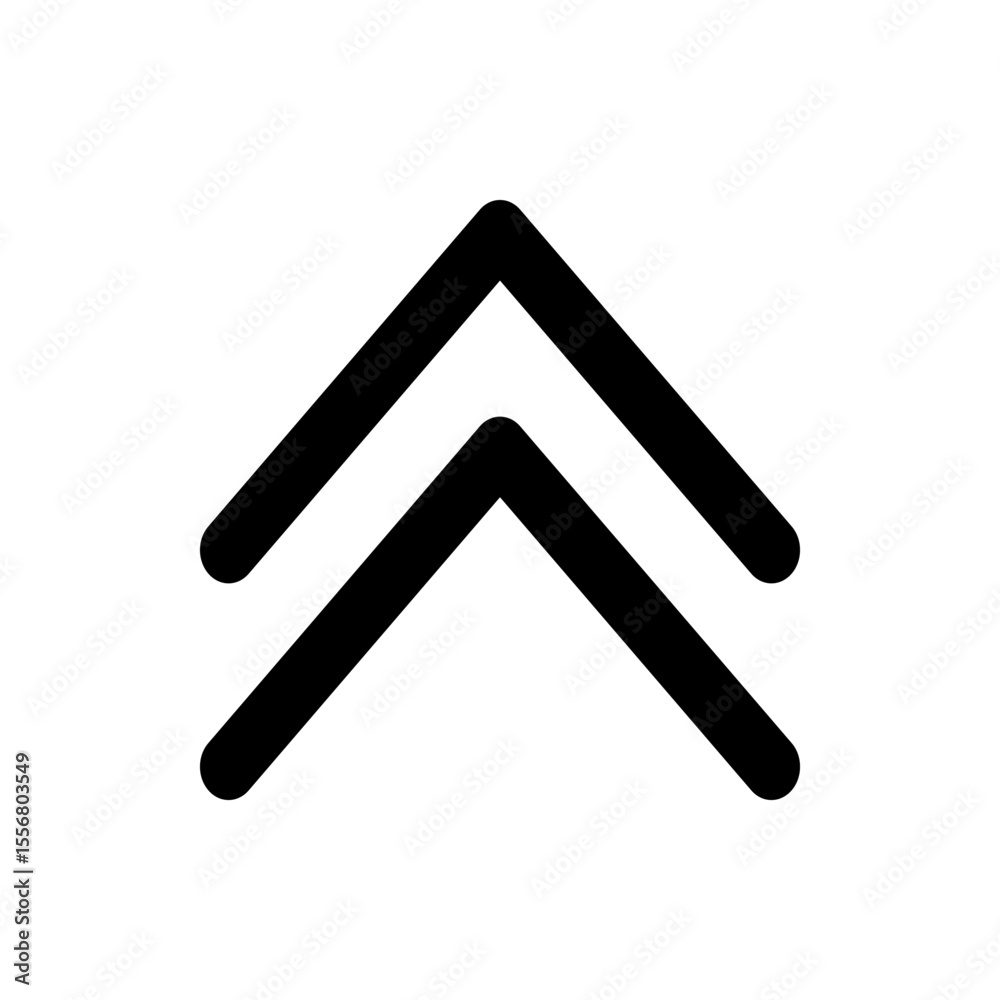 Poster two black chevron arrows pointing upwards with rounded edges on a white background in a simple graph