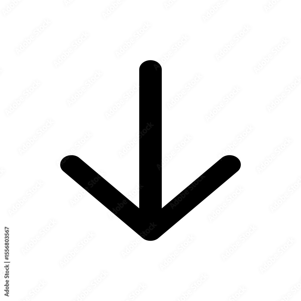Aufkleber A simple black arrow pointing downwards with rounded edges on a white background in a vector format image