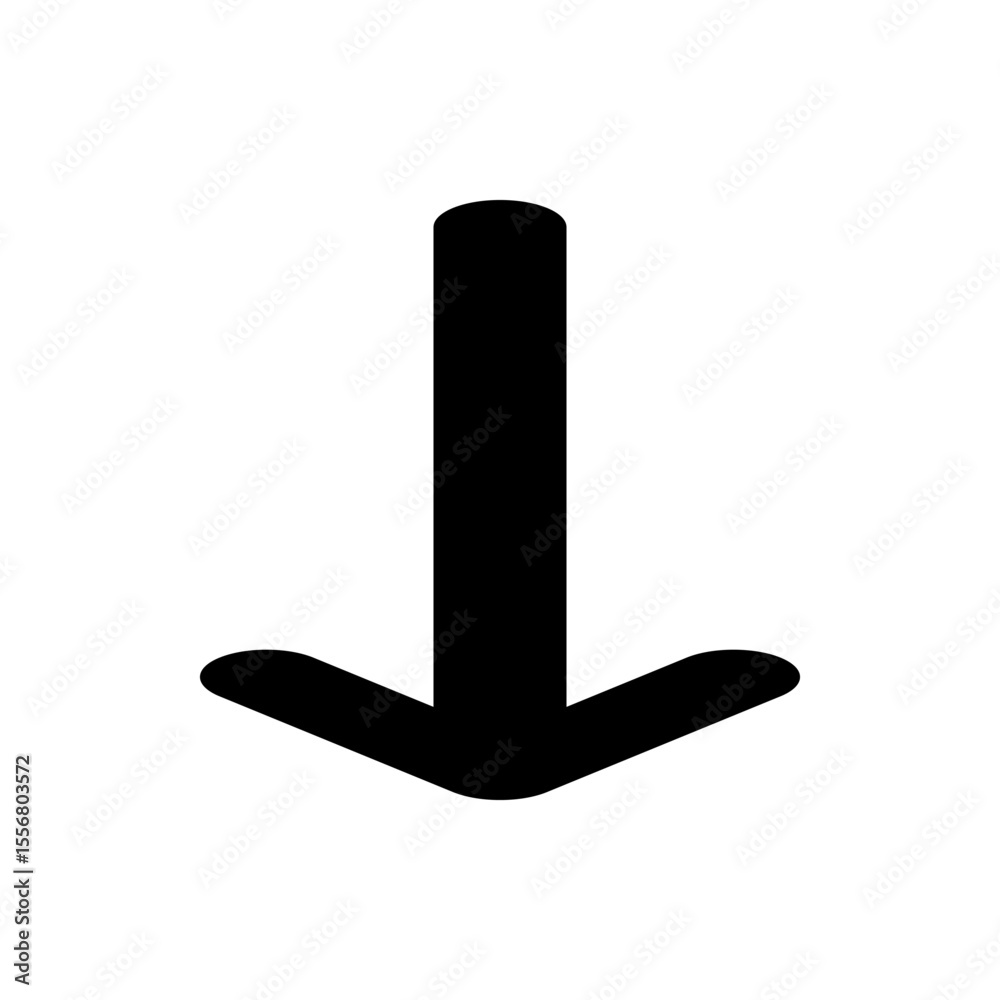 Poster a single black arrow pointing downwards with rounded edges on a white background in a simple style