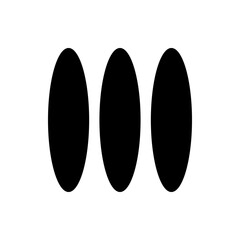 Three symmetrically aligned black circles evenly spaced on a white background in a horizontal line shape