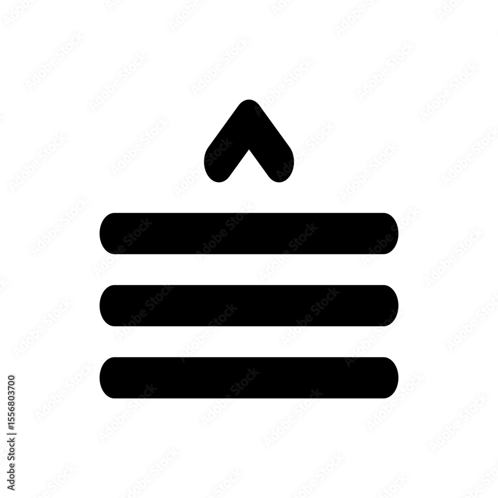 Poster three horizontal lines stacked with a small upward pointing arrow above them in a simple black desig