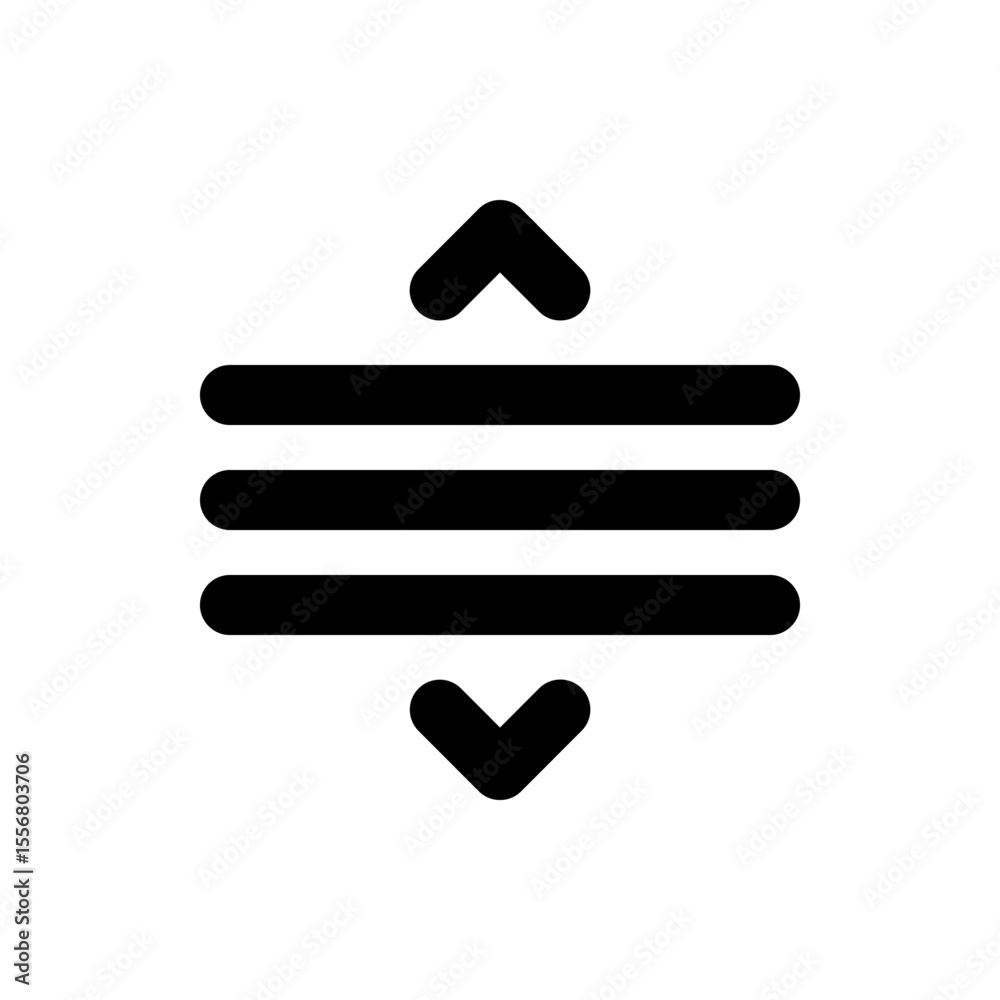 Poster illustration of a vertical alignment icon with three horizontal lines and up and down arrows centere