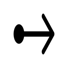 Black arrow pointing right with a circular origin on a white background in a simple vector graphic