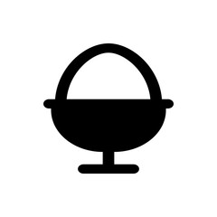 Illustration of a black egg cup with a rounded base and a handle on a white background isolated image