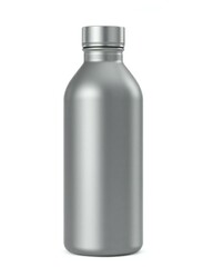 Silver metal bottle mockup isolated on white