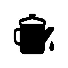 Illustration of a black teapot with a lid, handle, spout, and a single drop falling from the spout
