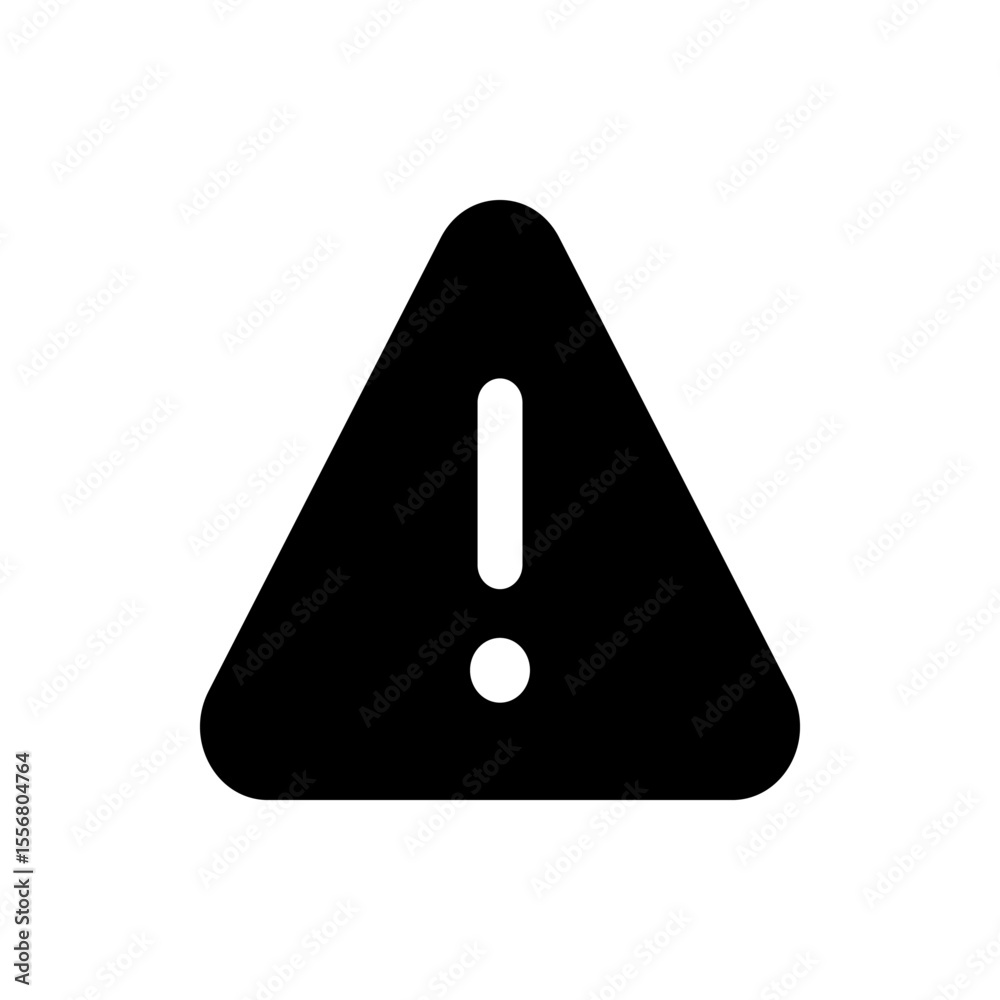 Poster black triangular warning sign with rounded corners and exclamation mark inside on a white background