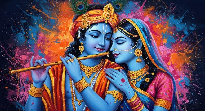 Hand-Painted Radha Krishna Artwork Depicting Eternal Love and Devotion Perfect for Janmashtami Celebrations

