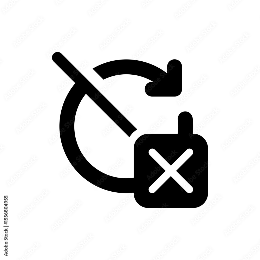 Poster circular arrow pointing right with a line through it over a square with an x indicating deletion