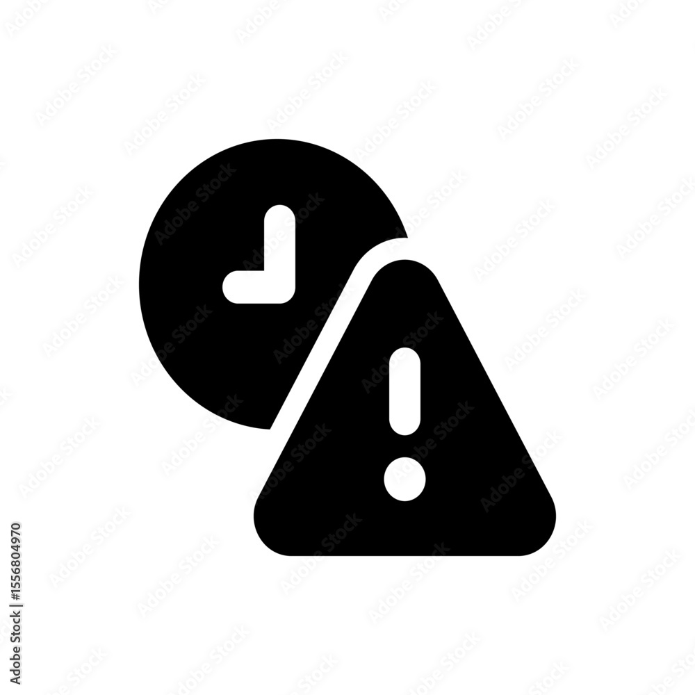 Poster clock icon with warning sign indicating a time related error or urgent time sensitive notification a