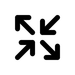 Four black arrows pointing towards the center on a white background indicating shrinking or minimizing the screen