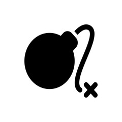 Illustration of a cartoon style bomb with a round body and a lit fuse ending in an x mark at the bottom