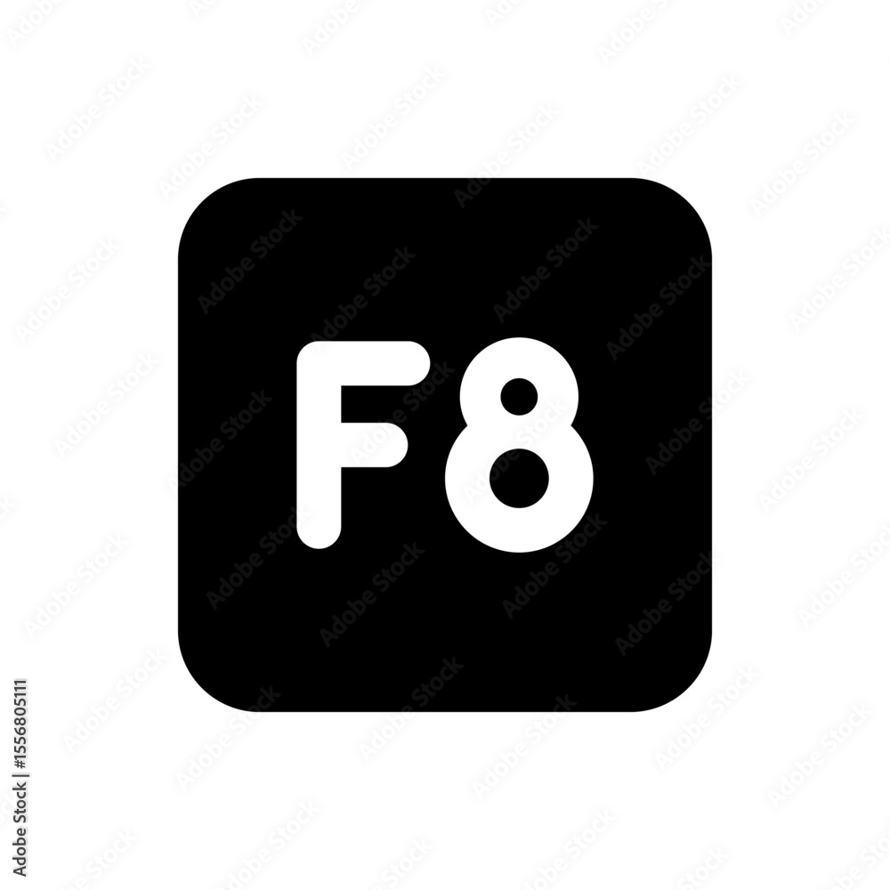 Poster white f and eight characters on a black rounded square button representing a function key symbol ico