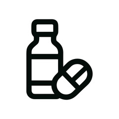 Simple Outline Medicine Bottle and Pill Icon Healthcare Illustration