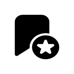 Black bookmark icon with rounded corners and a star inside a circle, solid fill design element vector