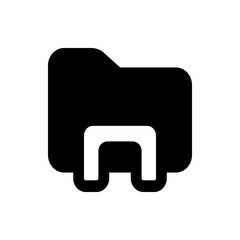 Illustration of a stylized black folder icon with a white handle and rounded corners on a white background