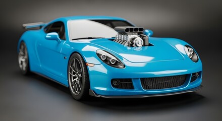 Naklejka premium Powerful Blue Sports Car with Exposed Engine High-Performance Automotive Design