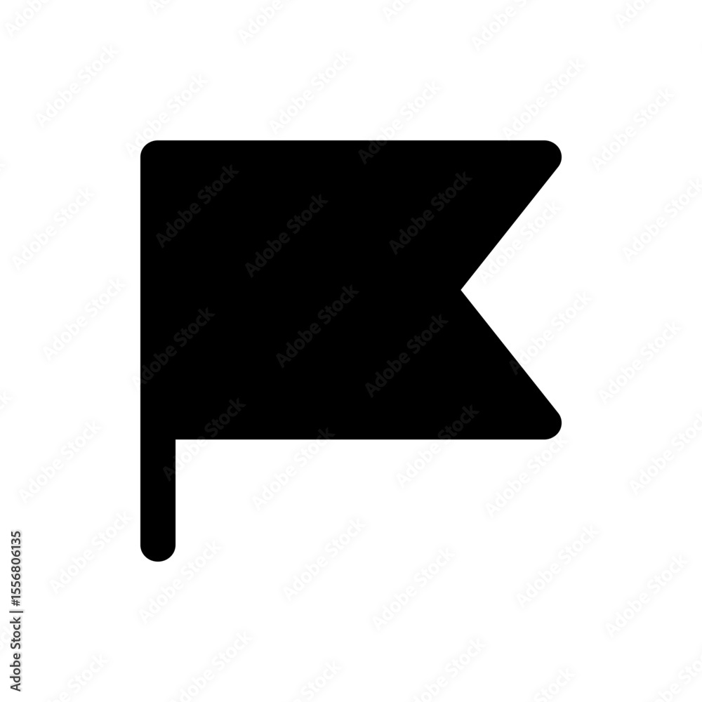 Poster a black flag with a unique shape waving in the wind isolated on a white background in simple style