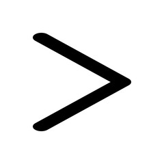 A simple black greater than symbol isolated on a white background in a minimalist style graphic design