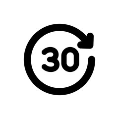 Icon of thirty with a circular arrow indicating clockwise rotation on a white background in simple style