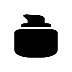 A black silhouette of a lotion or soap dispenser with pump on a white background in a simple vector design