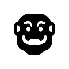 A black and white icon of a smiling cartoon face with large ears and prominent teeth on a white background