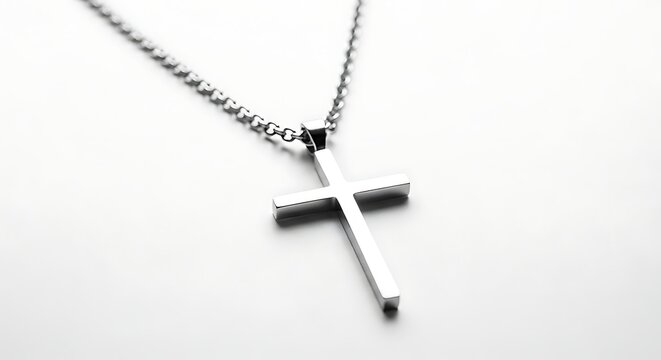 Silver cross pendant necklace on white surface